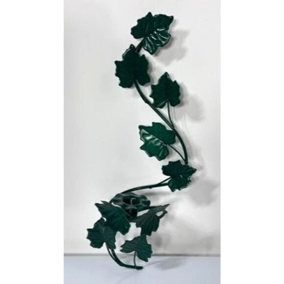 Vtg Green Metal Vine Leaf Candle Holder Wall Hanging Sconce - Picture 1 of 7